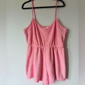 Divided Pink Terry Cloth Spaghetti Strap Romper